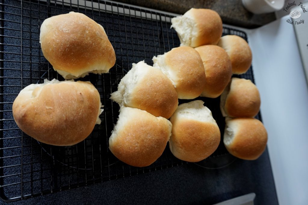 light and fluffy homemade honey buns on wire cooling rack