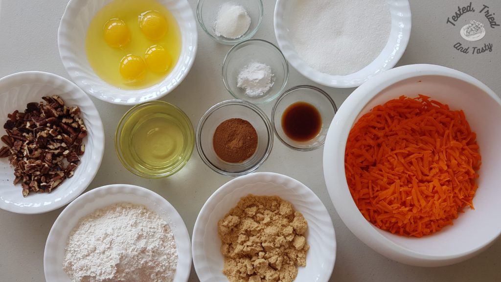 ingredients for moist and easy carrot cake