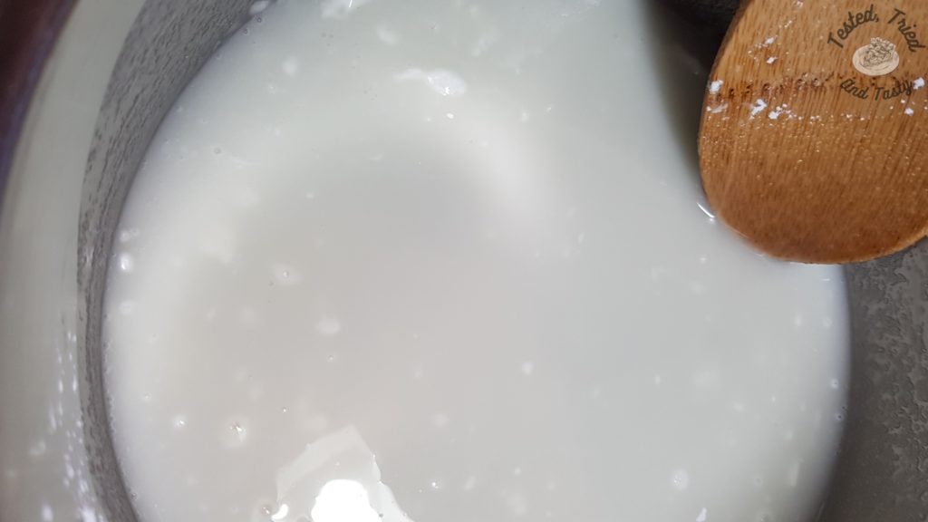 water added to the cornstarch and sugar mixture in a small saucepan.
