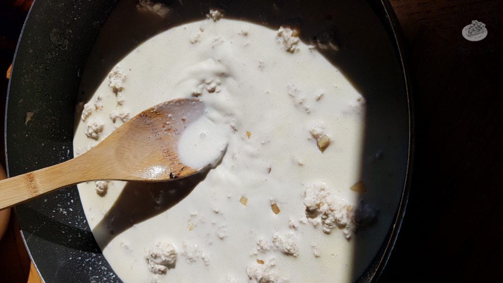 Light cream for the alfredo sauce for Garlic Sausage and Spinach Alfredo.