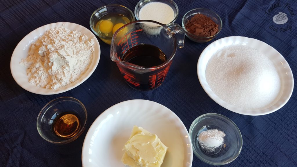 Ingredients for brownie part of fudgy texas brownies.