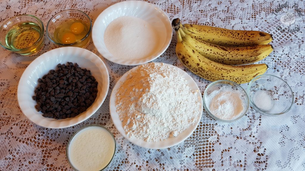 Ingredients for Banana Chocolate Chip Muffins.
