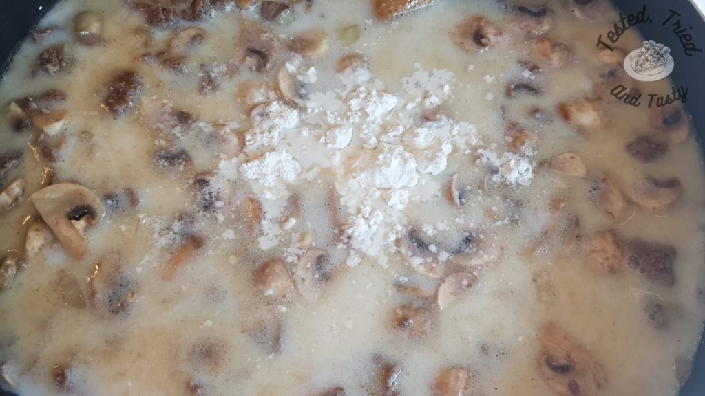 Mushrooms added to hamburger helper stroganoff.