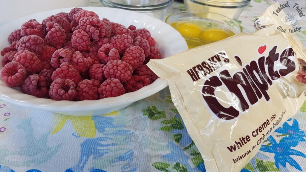 Raspberries and white chocolate chips.