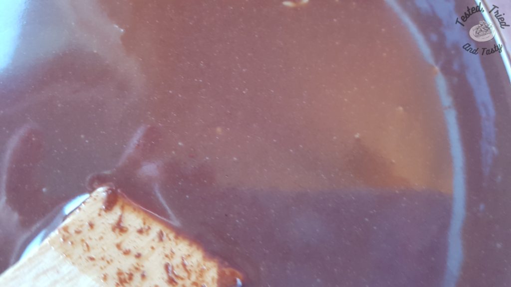 Hot fudge sauce for ice cream cake.