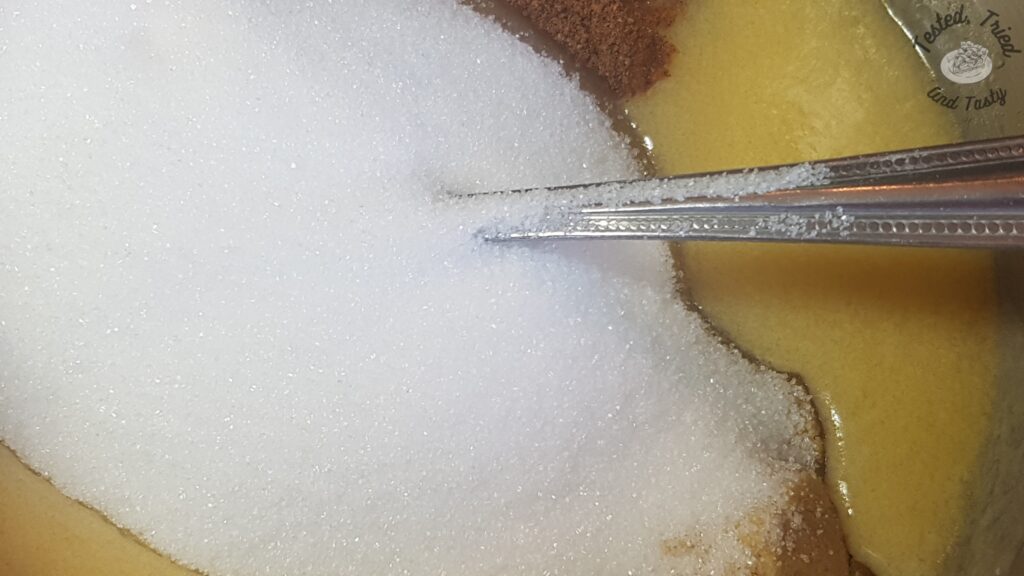 Butter and sugar, with spices in a smal saucepan.