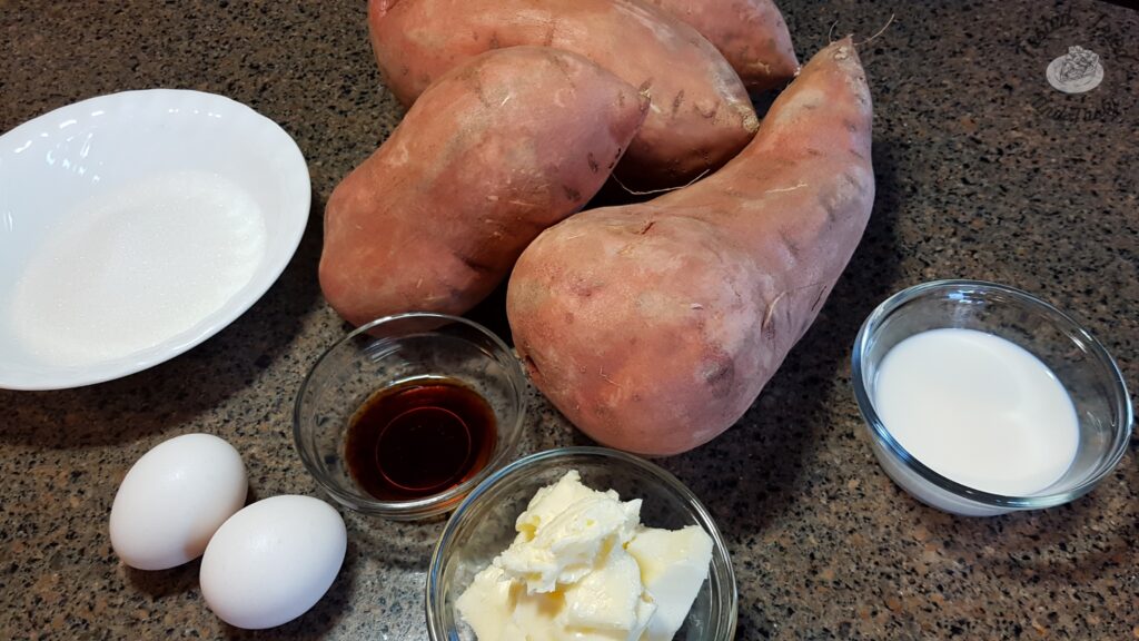 Ingredients for sweet potato casserole.