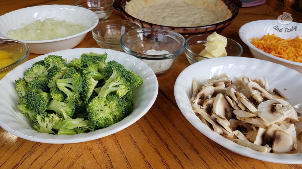 Ingredients for broccoli quiche.