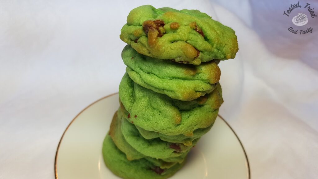 Mint Chocolate Chip Cookies on a white plate