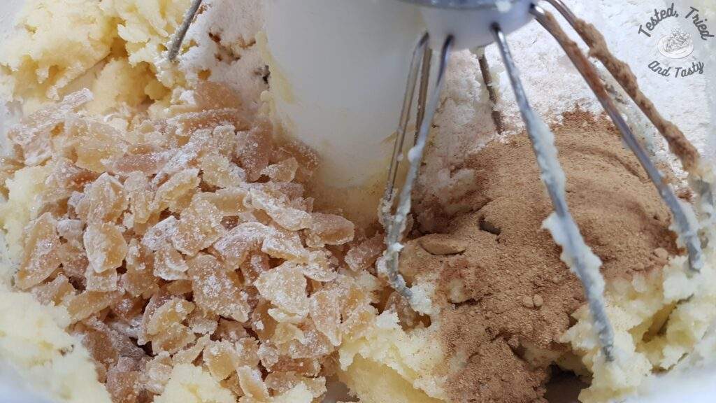 Additional ingredients added to the candied ginger icebox cookies batter.