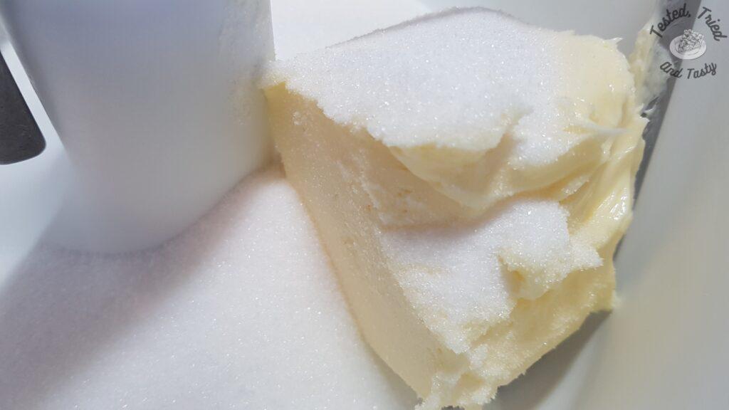 Butter and sugar to be creamed for cookies.