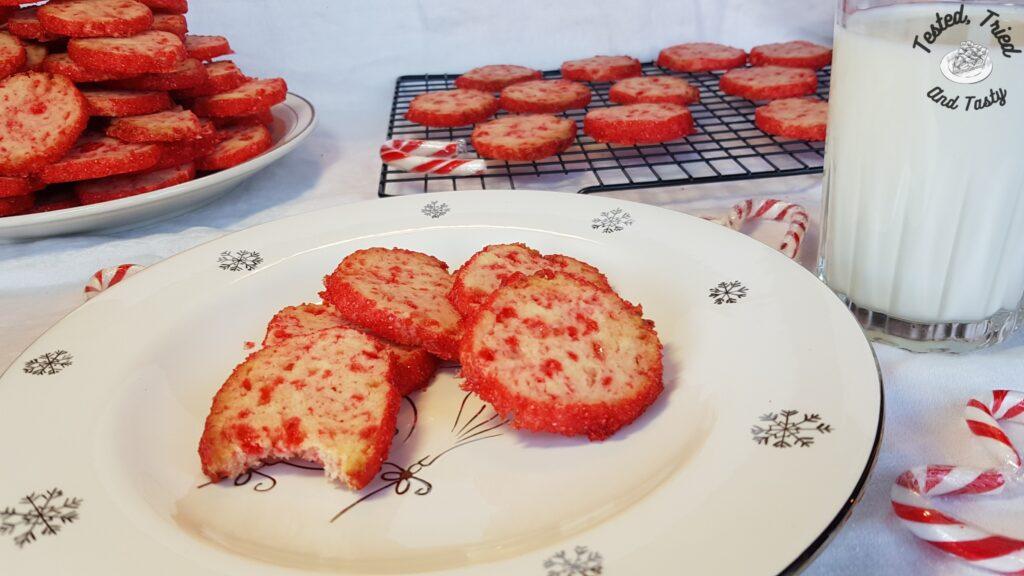 Peppermint icebox cookies ready to eat.