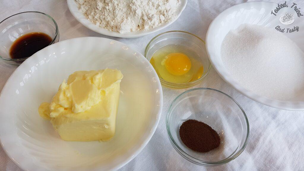 Ingredients for eggnog log cookies