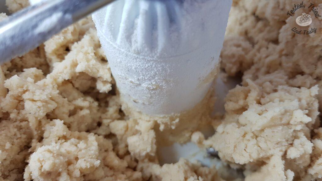 Eggnog log batter in a bosch mixer.