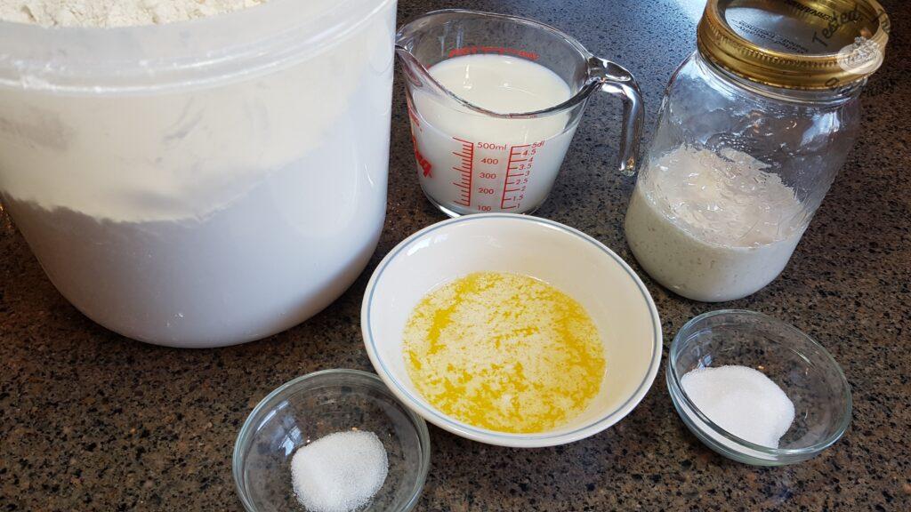 Ingredients for sourdough bread for beginners.