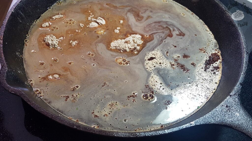 Making the gravy for the slow cooker beef stew.