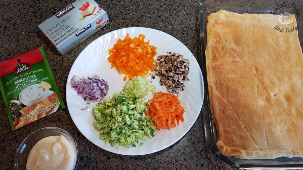 Ingredients for Veggie Pizza Appetizer recipe.