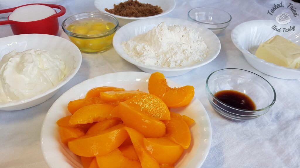 Ingredients for Peach Kuga Cake.