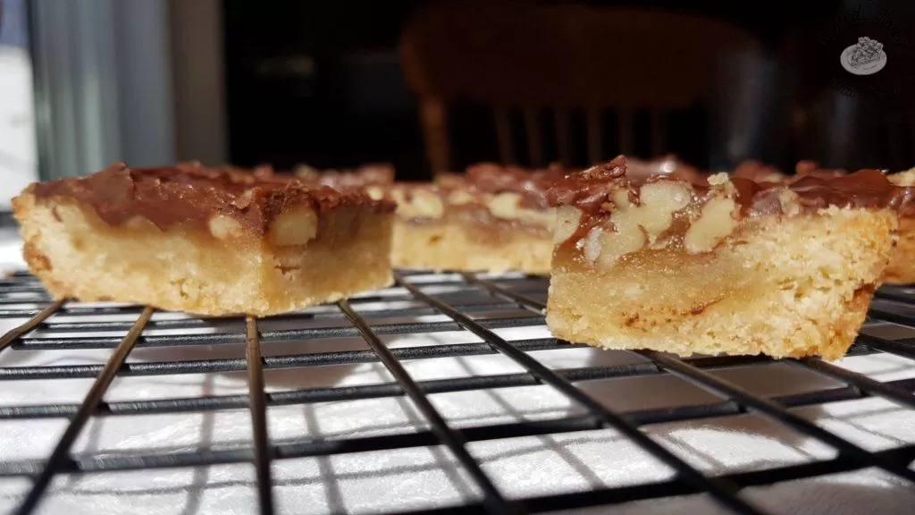 Homemade Turtle Bars on a wire cooling rack.