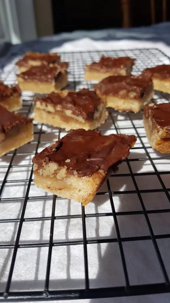 homemade turtle bars on a wire cooling rack