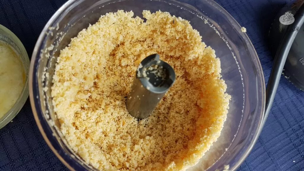 Crushed ritz crackers in a food processor.