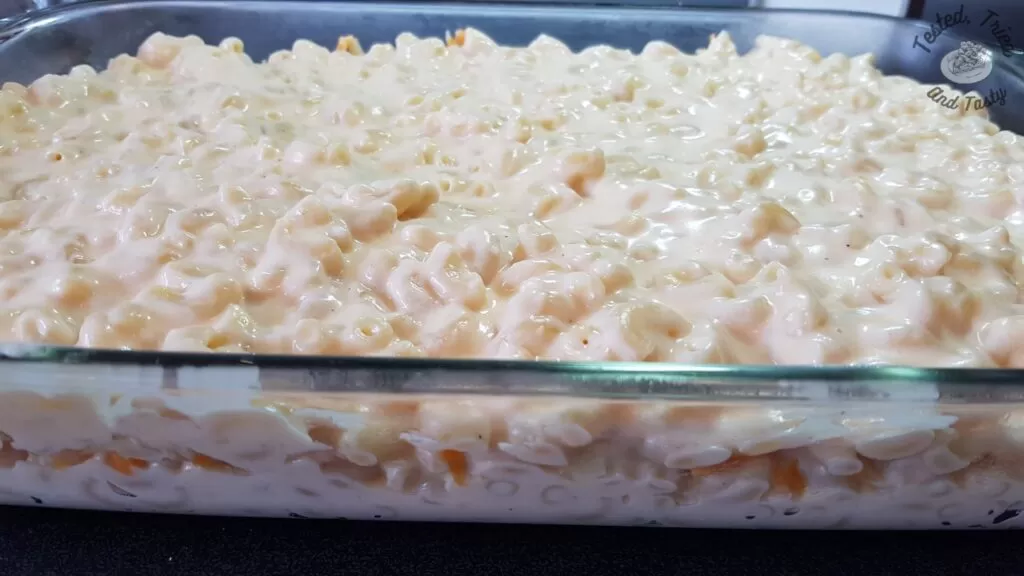 Top layer added for Creamy Baked Macaroni and Cheese.