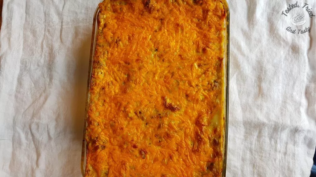 creamy chicken lasagne on a white tablecloth