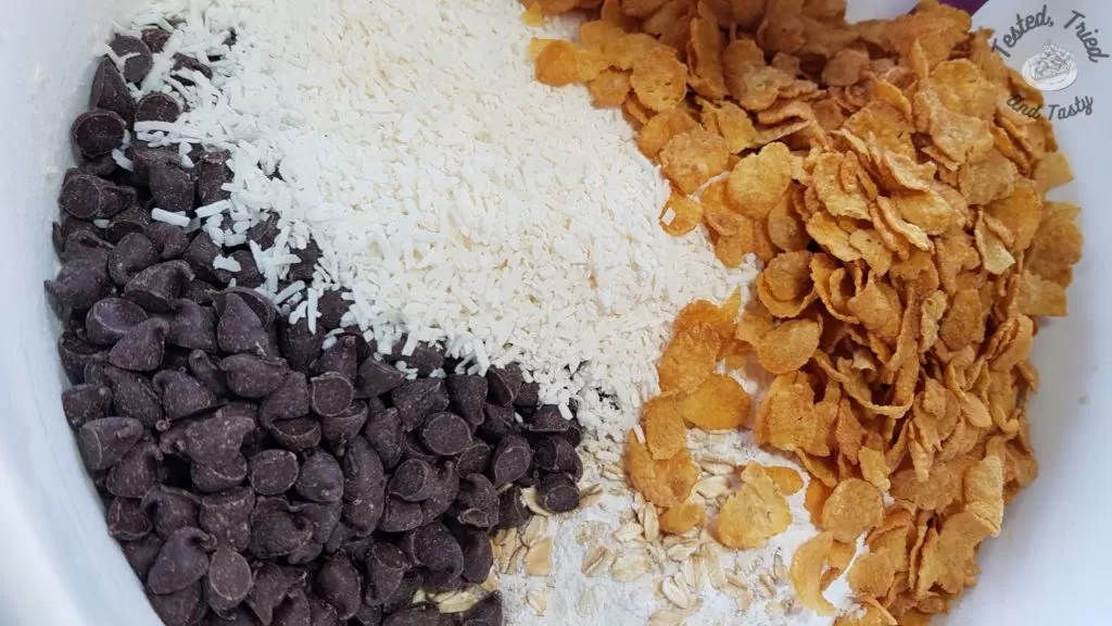 add ins for cowboy kitchen sink cookies, skor bits, coconut, chocolate chips