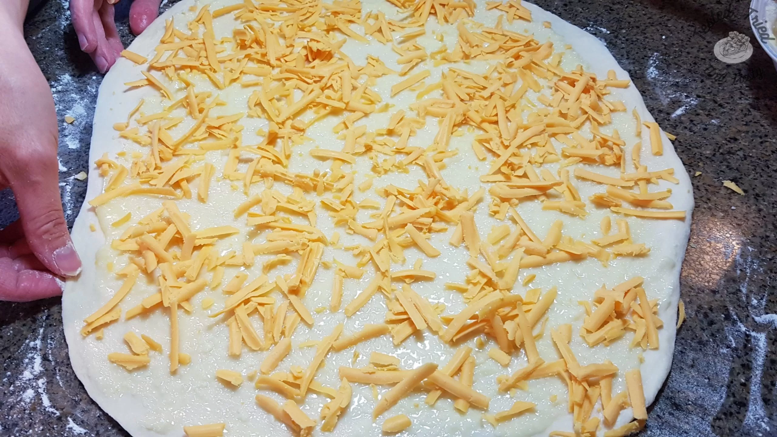 ready to roll the dough for garlic cheese buns