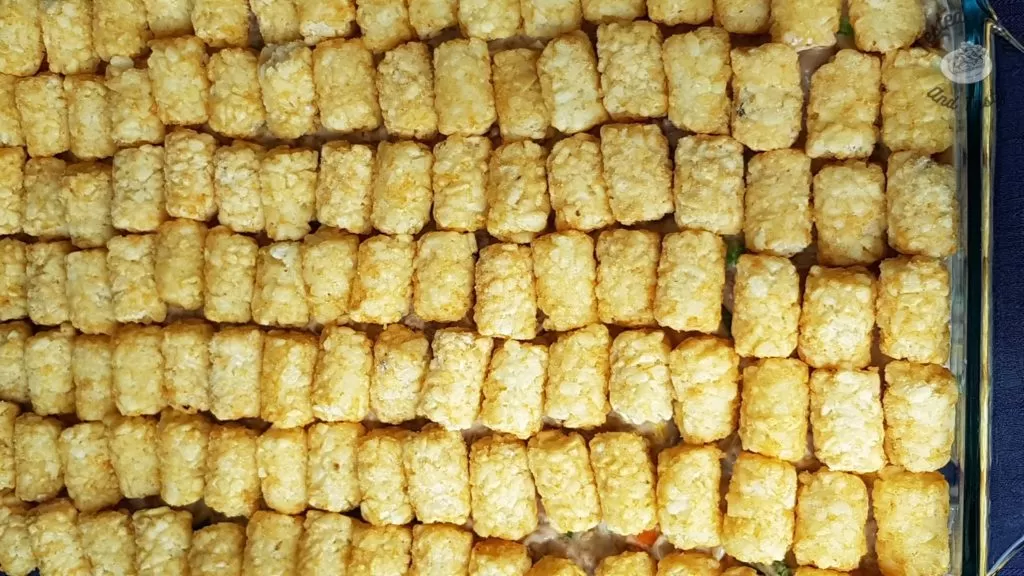 tatertots layered on tatertot casserole.