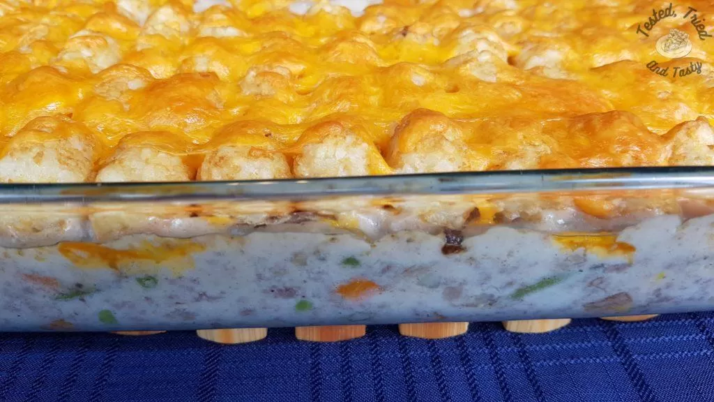 Deluxe tatertot casserole finished baking