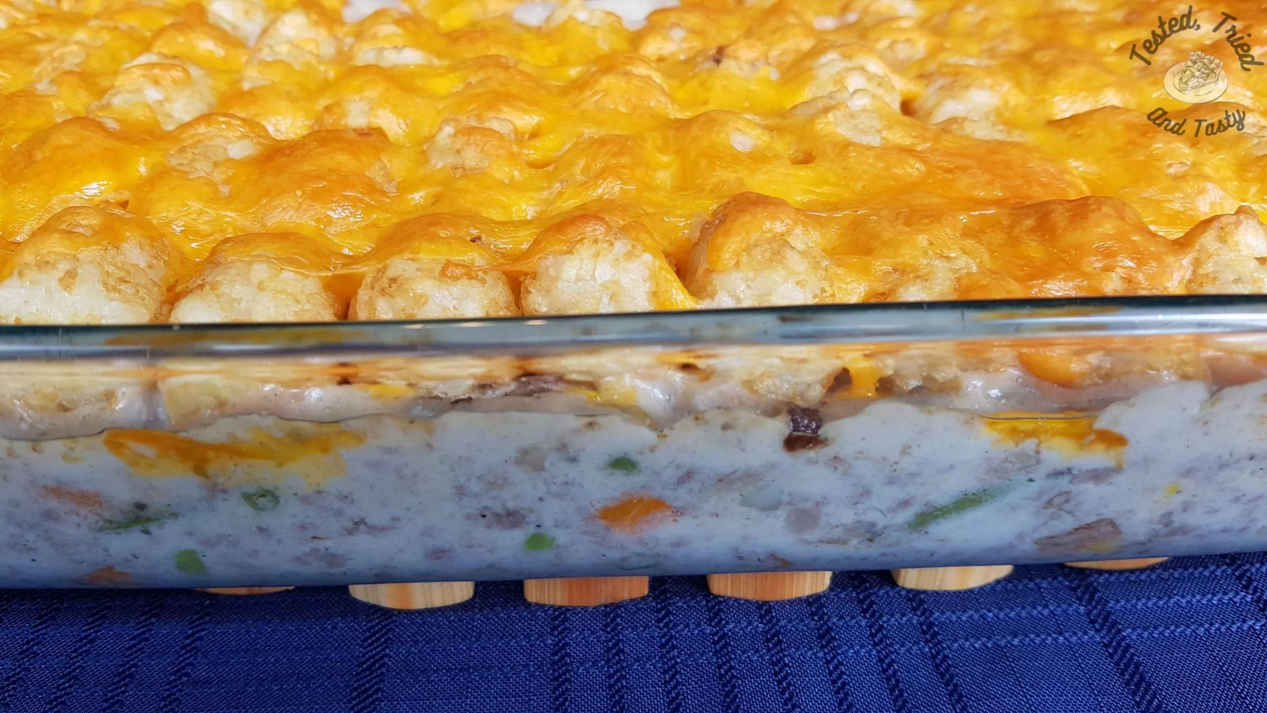 Deluxe tatertot casserole finished baking