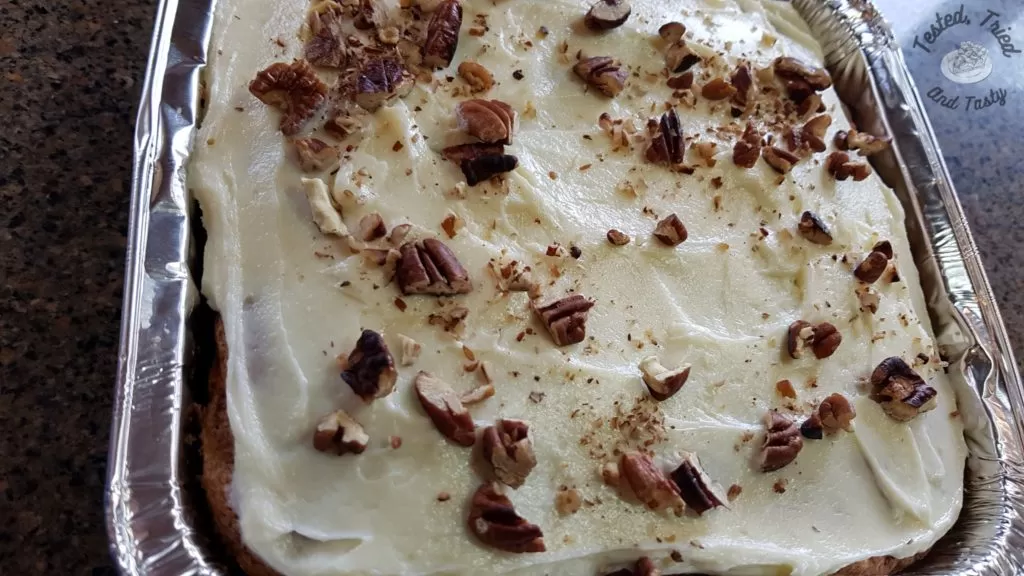 cake with toasted pecans on