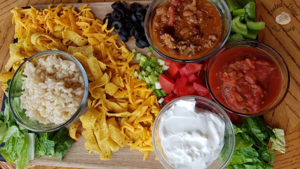 Ingredients for chili stackers aka haystacks.