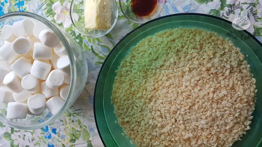Ingredients for Rice Krispies Treats recipe.