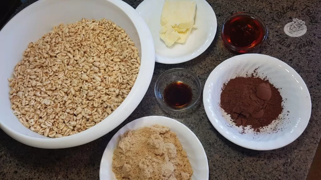 Ingredients for puffed wheat squares.