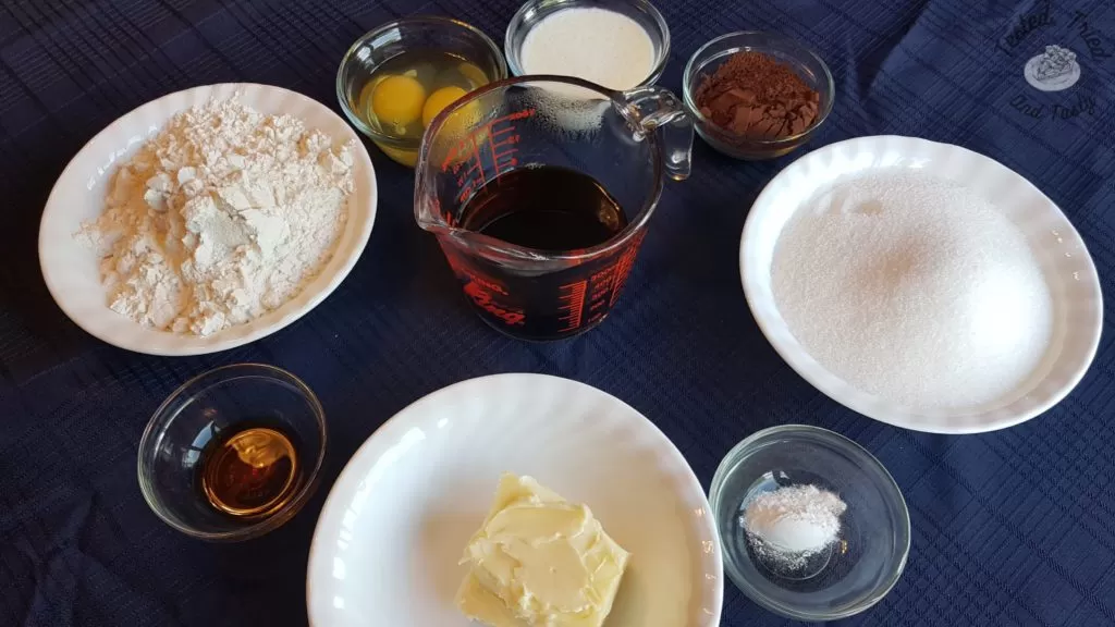 Ingredients for brownie part of fudgy texas brownies.