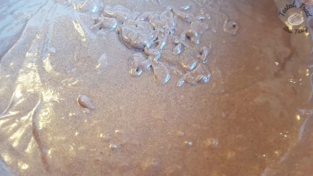 Batter mixed for the brownie part of the Fudgy Texas Brownies.