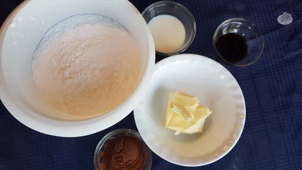 Ingredients for the icing for Fudgy Texas Brownies.