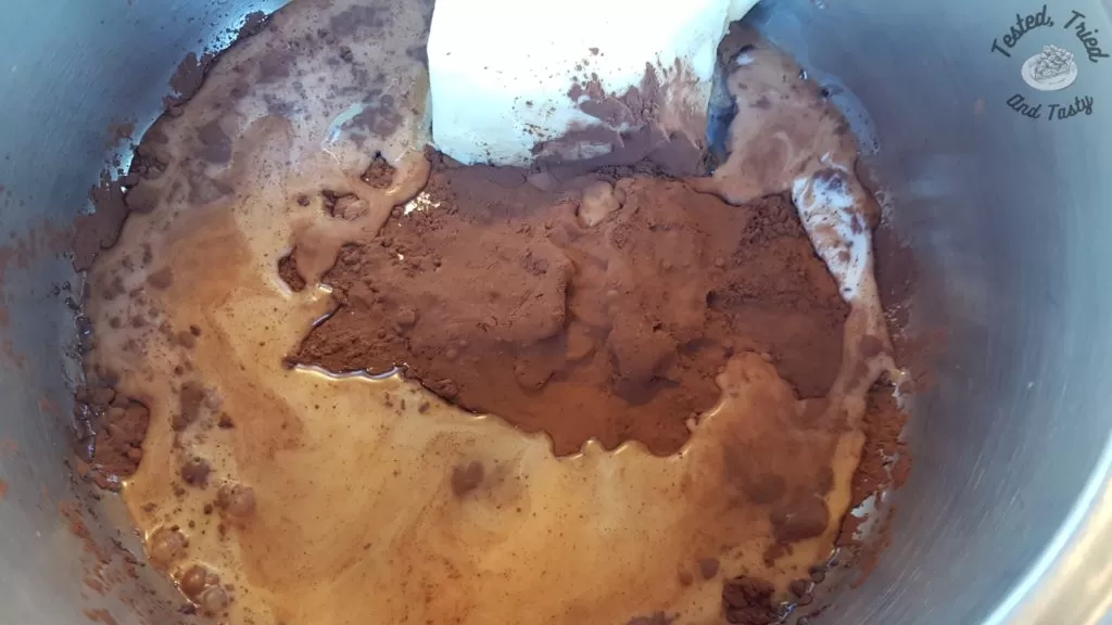 Butter, milk and cocoa in a medium saucepan.