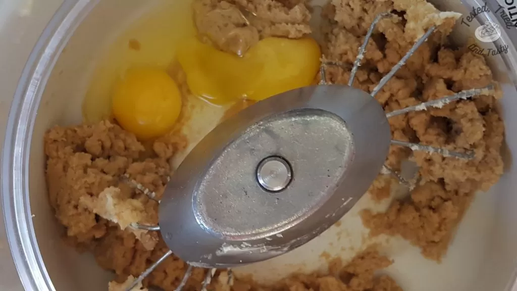 Eggs added to mixer.
