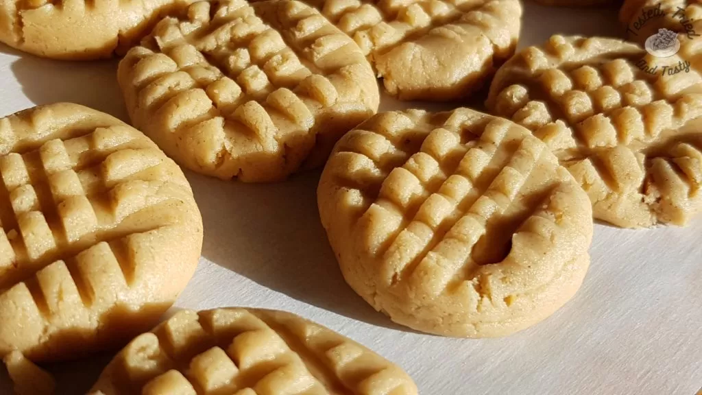 Peanut butter cookies ready to be frozen.