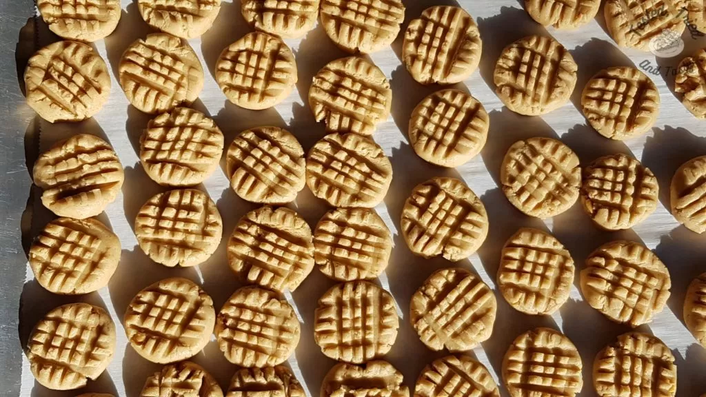 Peanut butter cookies ready to be frozen.