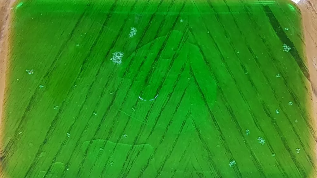 Green jello layer in a greased 9x13 inch pan.