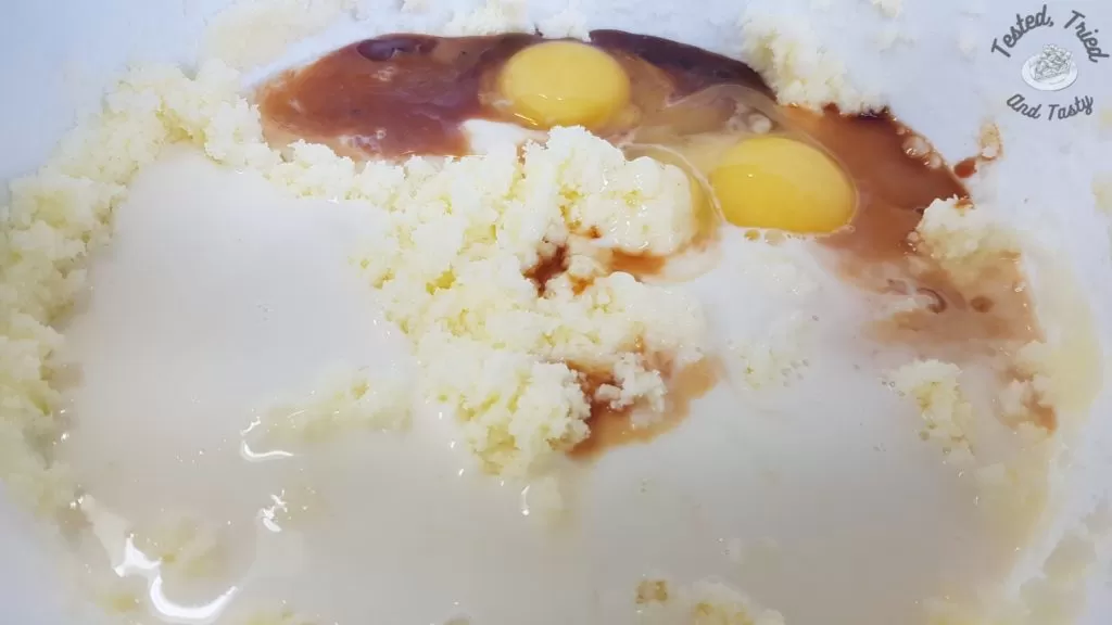 Butter and sugar creamed with vanilla and eggs.