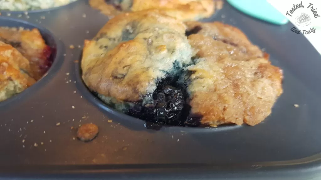 Blueberry muffin finished baking.