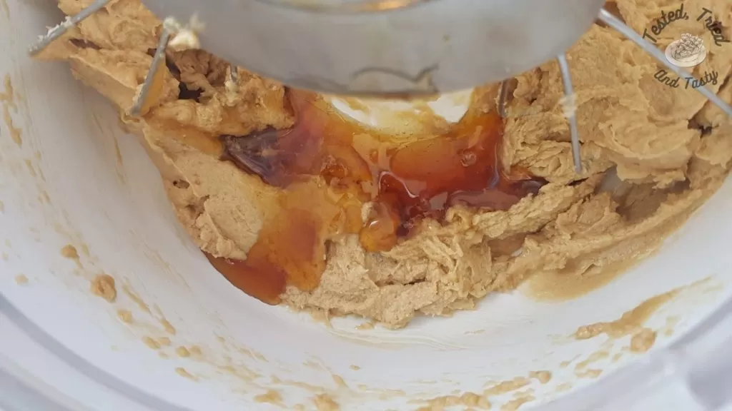 Golden syrup on cookie dough in a bosch mixer.