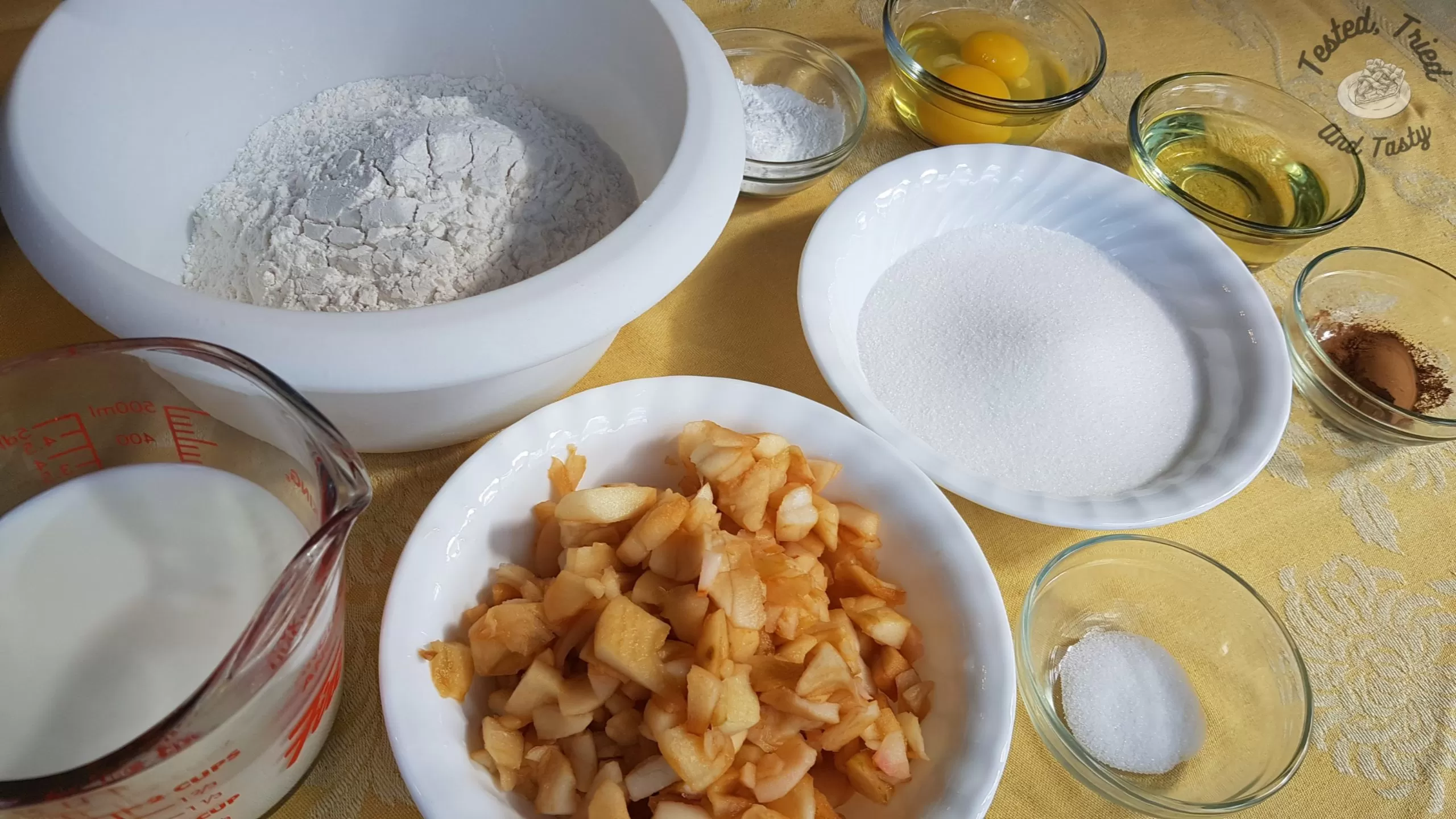 Ingredients for apple streusel muffins.