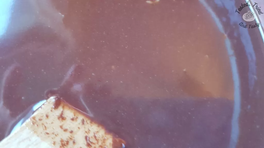 Hot fudge sauce for ice cream cake.