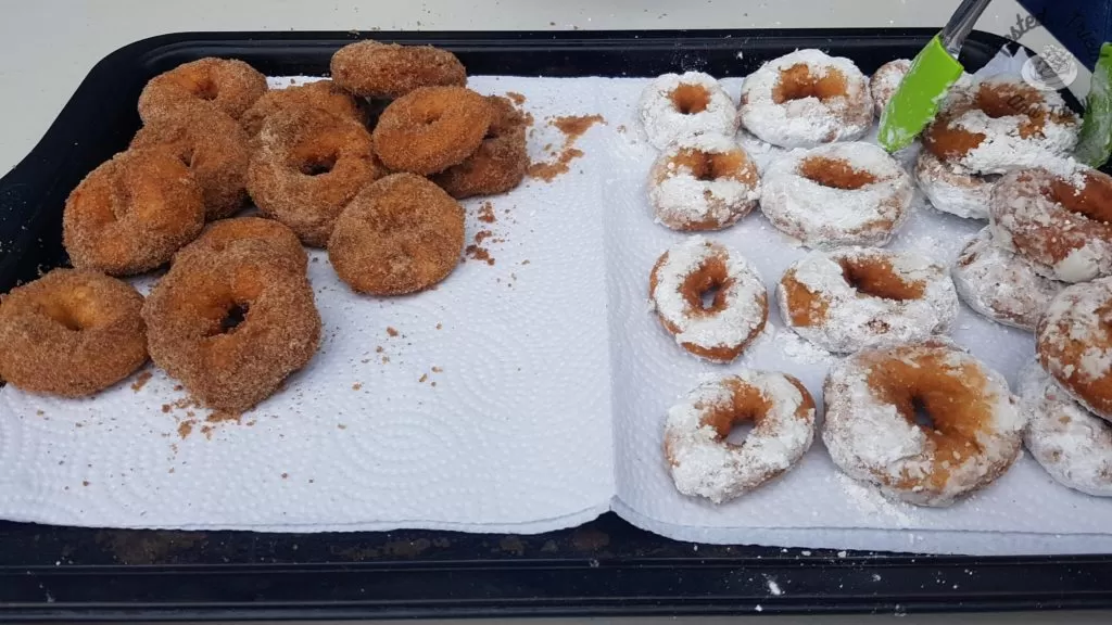Finished mini donuts recipe with cinnamon sugar or icing sugar.